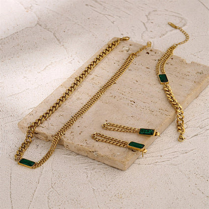 Emerald Gold Chain Set - Bracelet , Earring & Necklace