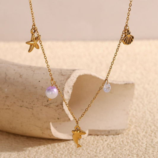 Star Dolphin Fish Charm Necklace