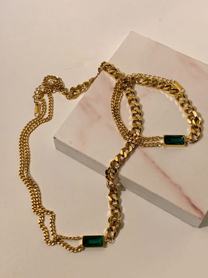 Emerald Gold Chain Set - Bracelet , Earring & Necklace