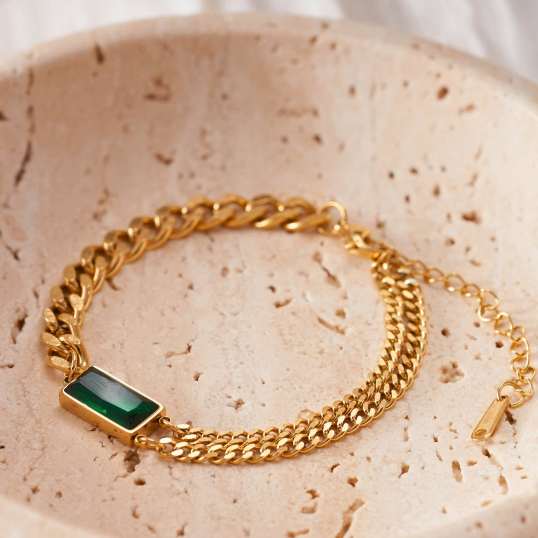 Emerald Gold Chain Bracelet