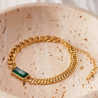 Emerald Gold Chain Bracelet