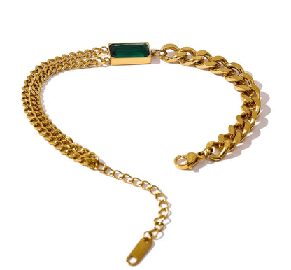 Emerald Gold Chain Set - Bracelet , Earring & Necklace