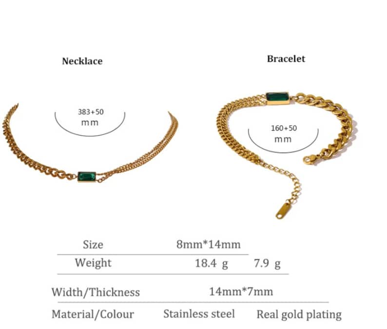 Emerald Gold Chain Set - Bracelet , Earring & Necklace