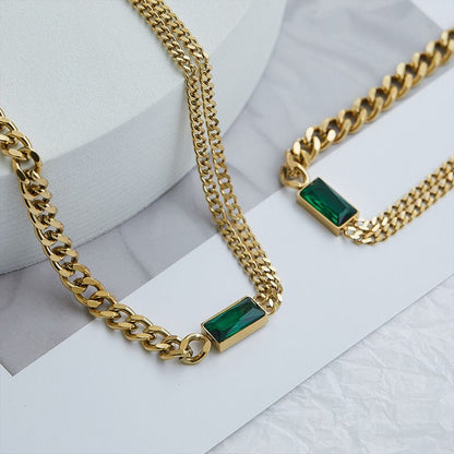 Emerald Gold Chain Set - Bracelet , Earring & Necklace