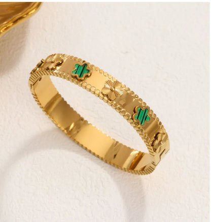 Clover Gold - Green Mixed Bangle