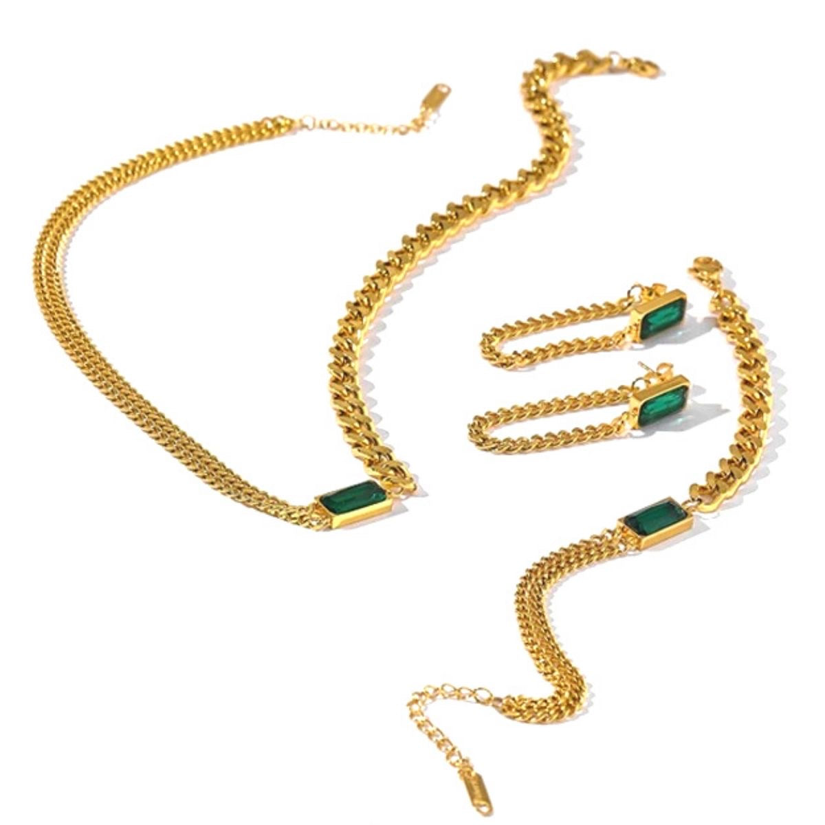 Emerald Gold Chain Set - Bracelet , Earring & Necklace