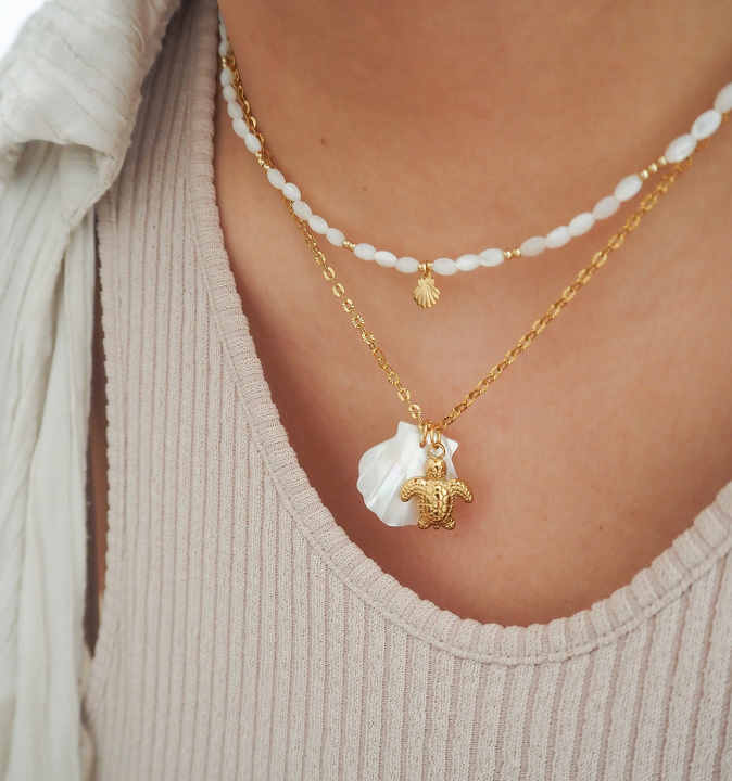 Seashell Turtle Gold Chain Necklace