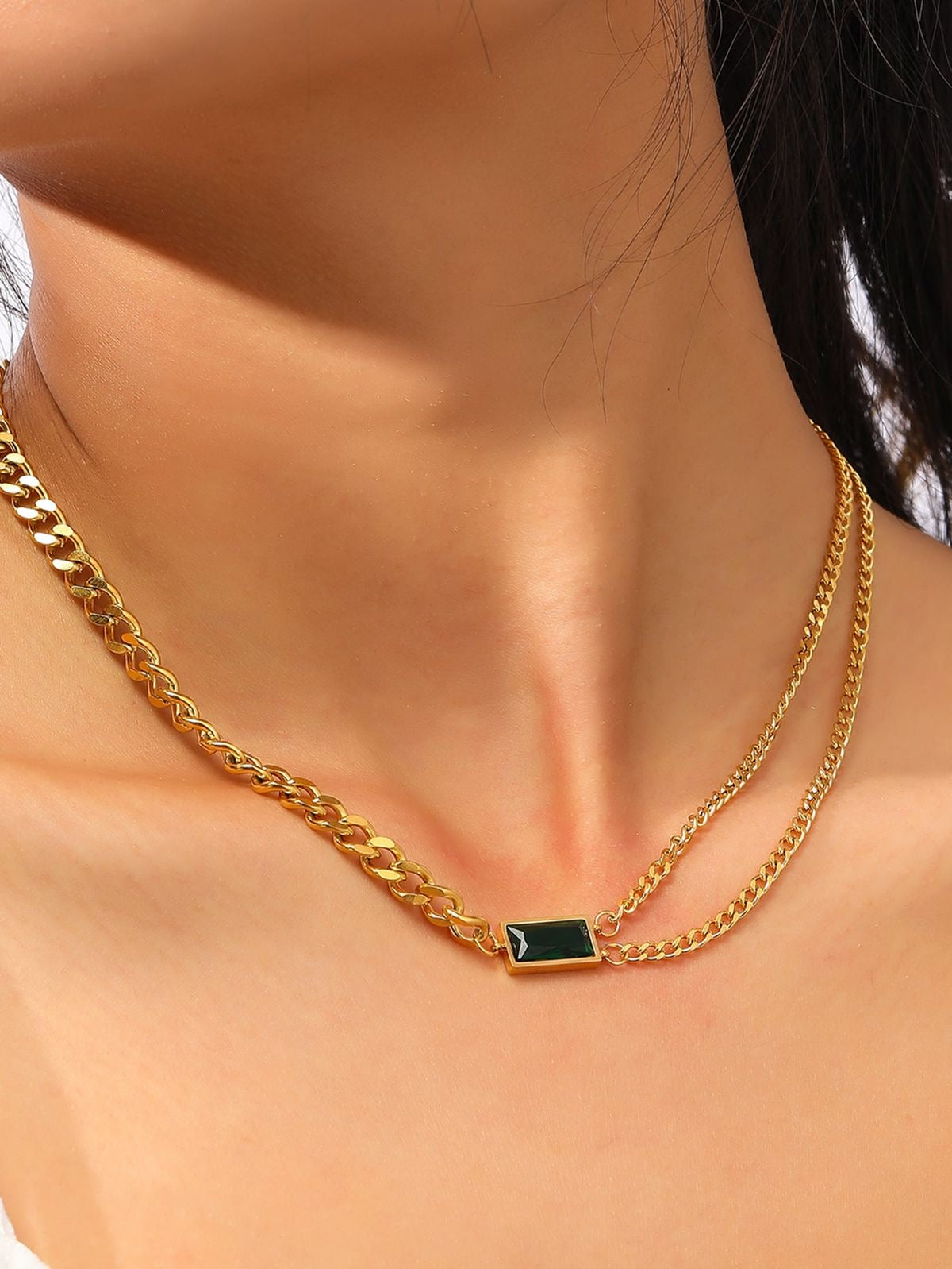 Emerald Gold Chain Set - Bracelet , Earring & Necklace