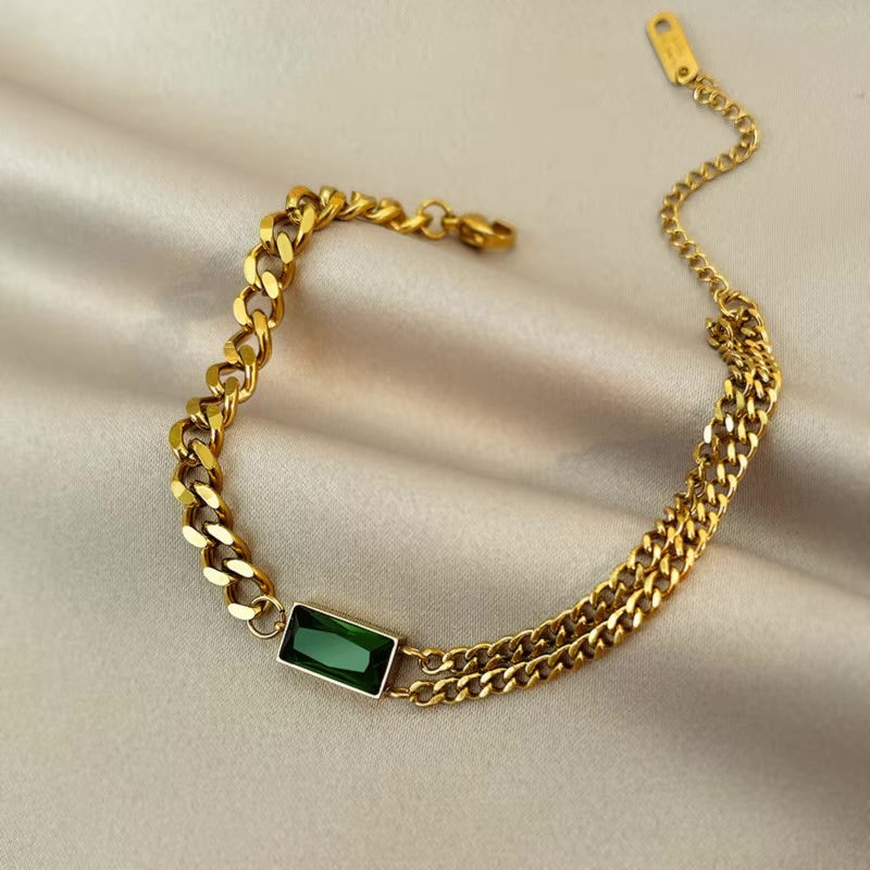 Emerald Gold Chain Bracelet