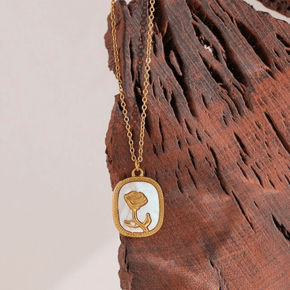 Rumeesha - Rose engraved pendant necklace