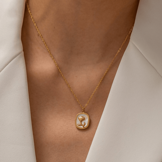 Rumeesha - Rose engraved pendant necklace