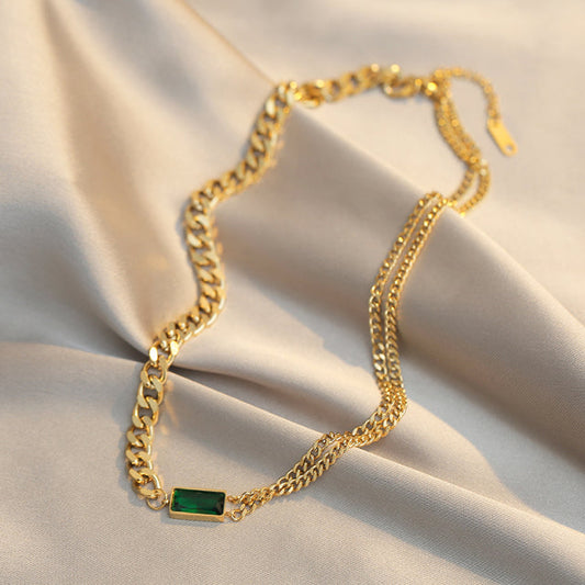 Emerald Zicron Double Chain Necklace