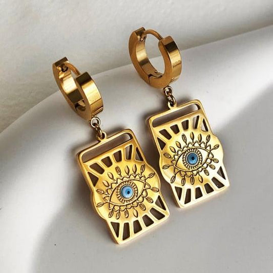 Evil Eye Gold Plated Antique Drop Earrings