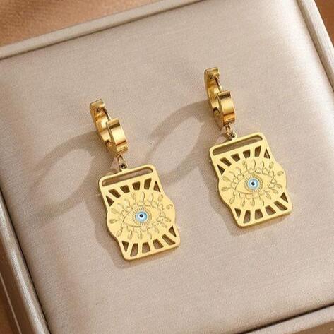 Evil Eye Gold Plated Antique Drop Earrings