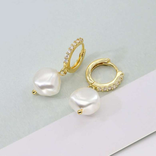 Pearl Drop Hoop Earrings