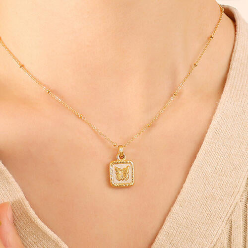 Emilia - Butterfly Square Shell Pendant Necklace